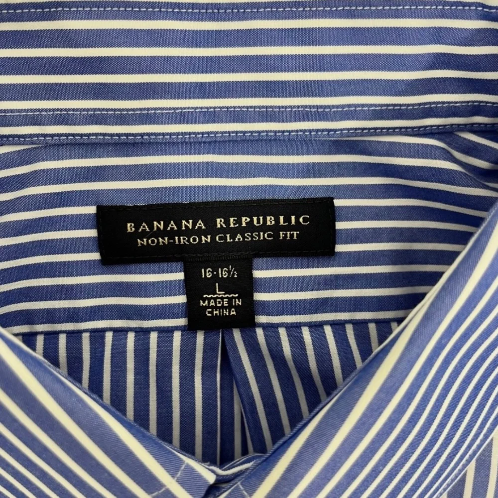 Banana Republic Men’s Dress Shirt 16-16.5 L Blue White Stripe Long‎ Sleeve